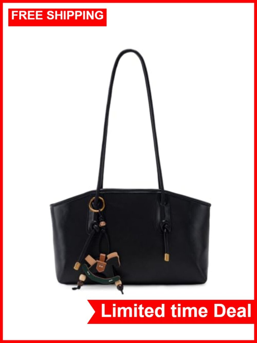 Faux Leather Hobo Handbag with Pendant, Vintage Shoulder Bag